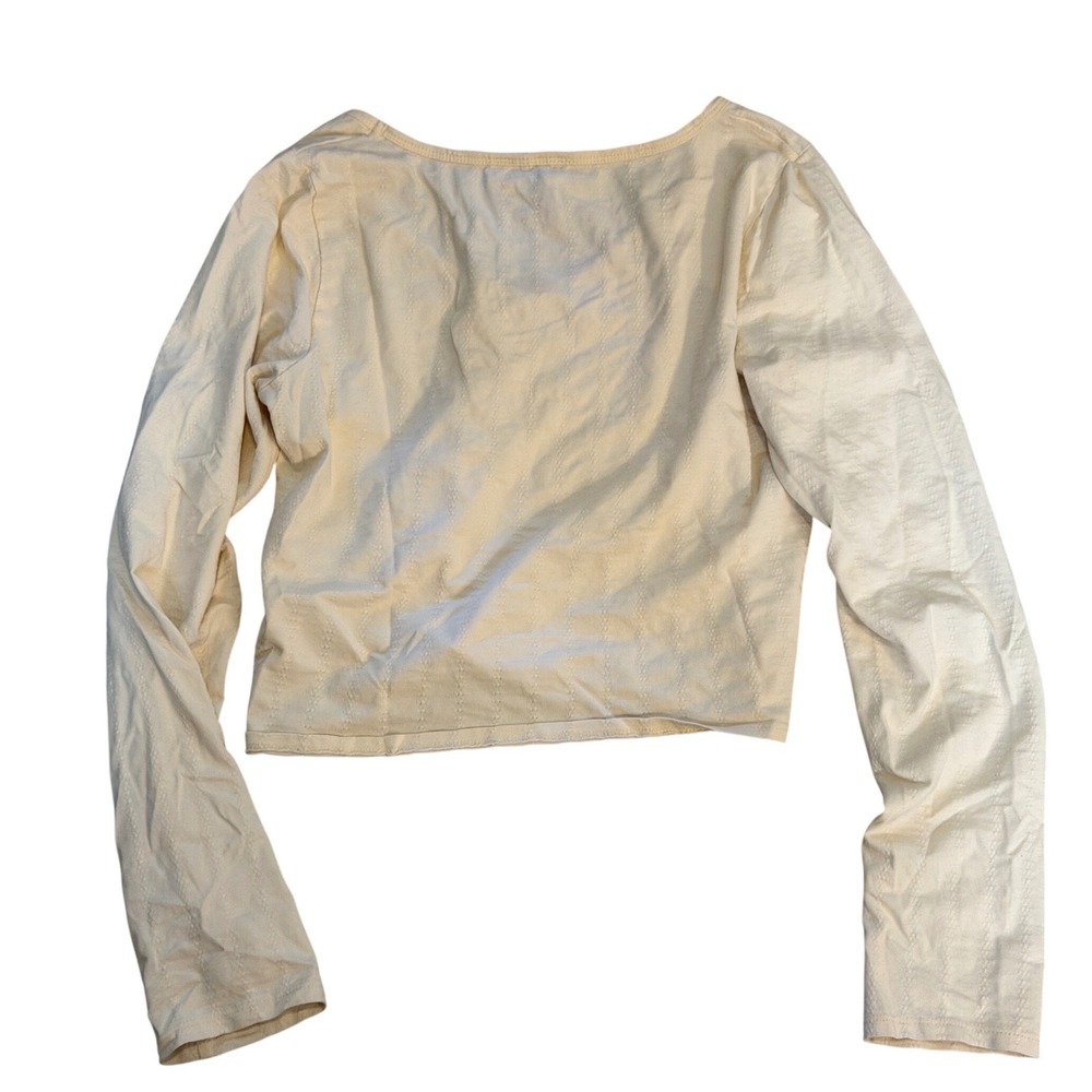 Y2K Roxy Cream Pointelle Knit Long Sleeve Henley Cropped Top Small Coquette Surf - Picture 4 of 6